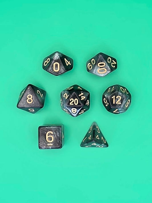 7PCS DND Dice Set "Galactic Dust" Polyhedral Dice With Drawstring Bag for D&D