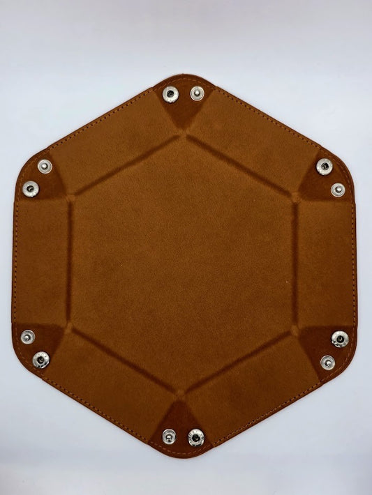 Brown Dice Tray Hexagon Folding Leather and Velvet Dice Tray