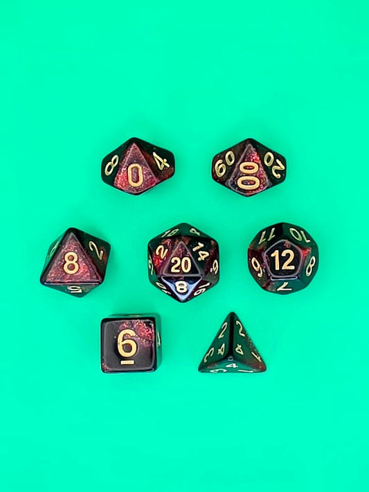 7PCS DND Dice Set "Red Night" Polyhedral Dice With Drawstring Bag for D&D