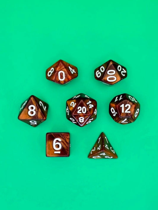 7PCS DND Dice Set "Bronze Shimmer" Polyhedral Dice With Drawstring Bag for D&D
