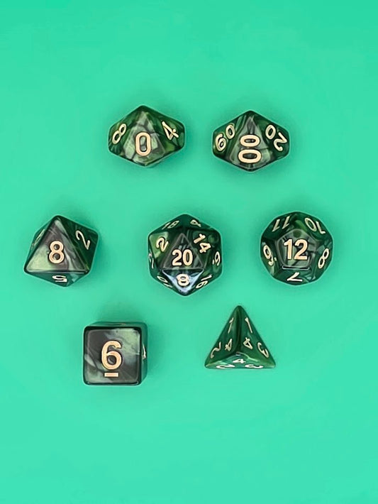 7PCS DND Dice Set "Green Dragon" Polyhedral Dice With Drawstring Bag for D&D