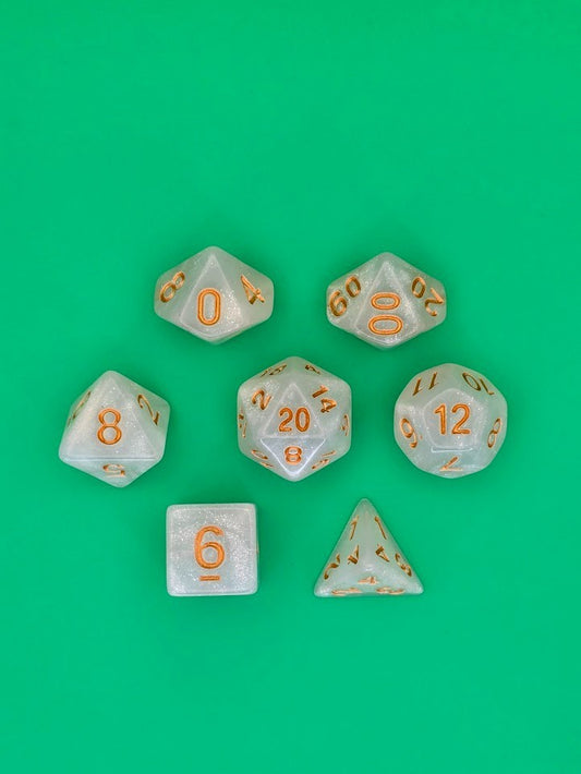 7PCS DND Dice Set "Diamond Dust" Polyhedral Dice With Drawstring Bag for D&D
