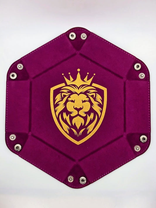 Purple Lion Dice Tray Hexagon Folding Leather and Velvet Dice Tray