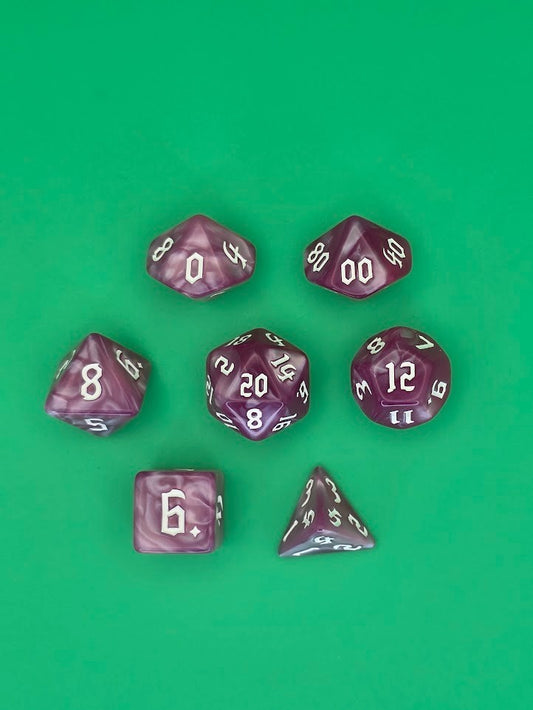 7PCS DND Dice Set "Purple Majesty" Polyhedral Dice With Drawstring Bag for D&D
