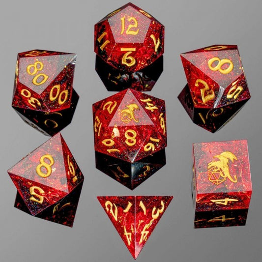 7PCS DND Dice Set "Raging Red" Polyhedral Dice Hand Sanded Sharp Edge for D&D