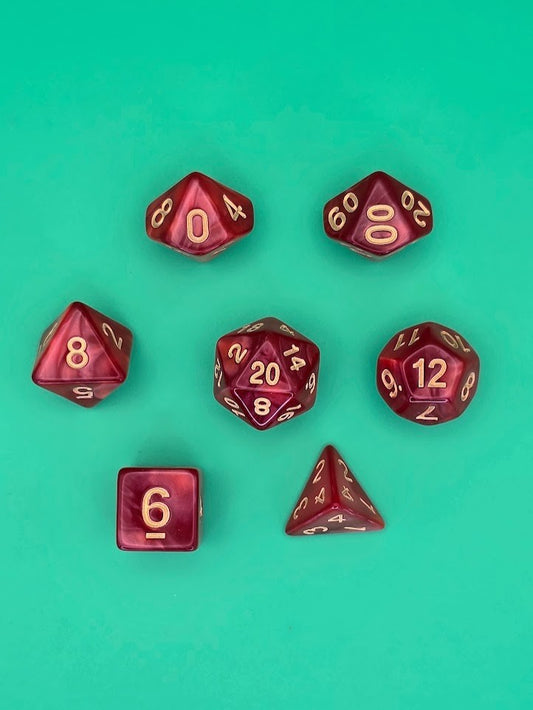 7PCS DND Dice Set "Royal Red" Polyhedral Dice With Drawstring Bag for D&D