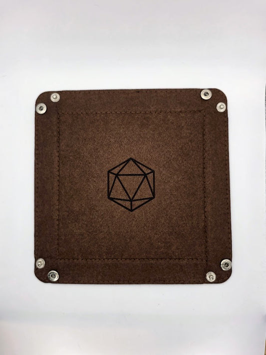 Brown Dice Tray Square Folding Felt Dice Tray and Holder