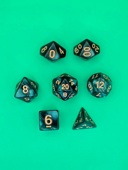 7PCS DND Dice Set "Emerald Haze" Polyhedral Dice With Drawstring Bag for D&D