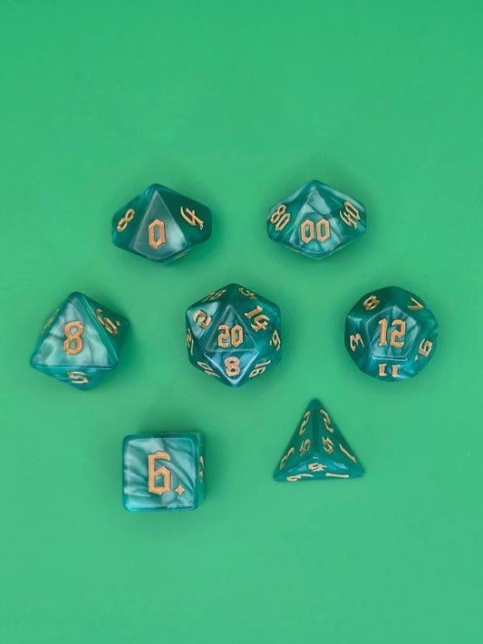7PCS DND Dice Set "Mythical Marvels" Polyhedral Dice With Drawstring Bag for D&D