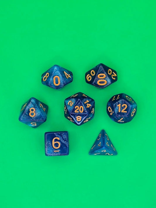 7PCS DND Dice Set "Blue Gems" Polyhedral Dice With Drawstring Bag for D&D